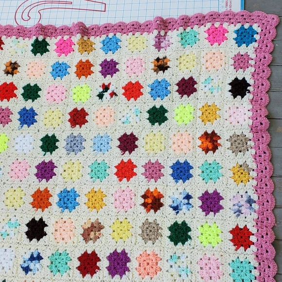 Granny Square Crochet Afghan Blanket Throw Pink Multicolor 59"x54" Handmade - Picture 5 of 6